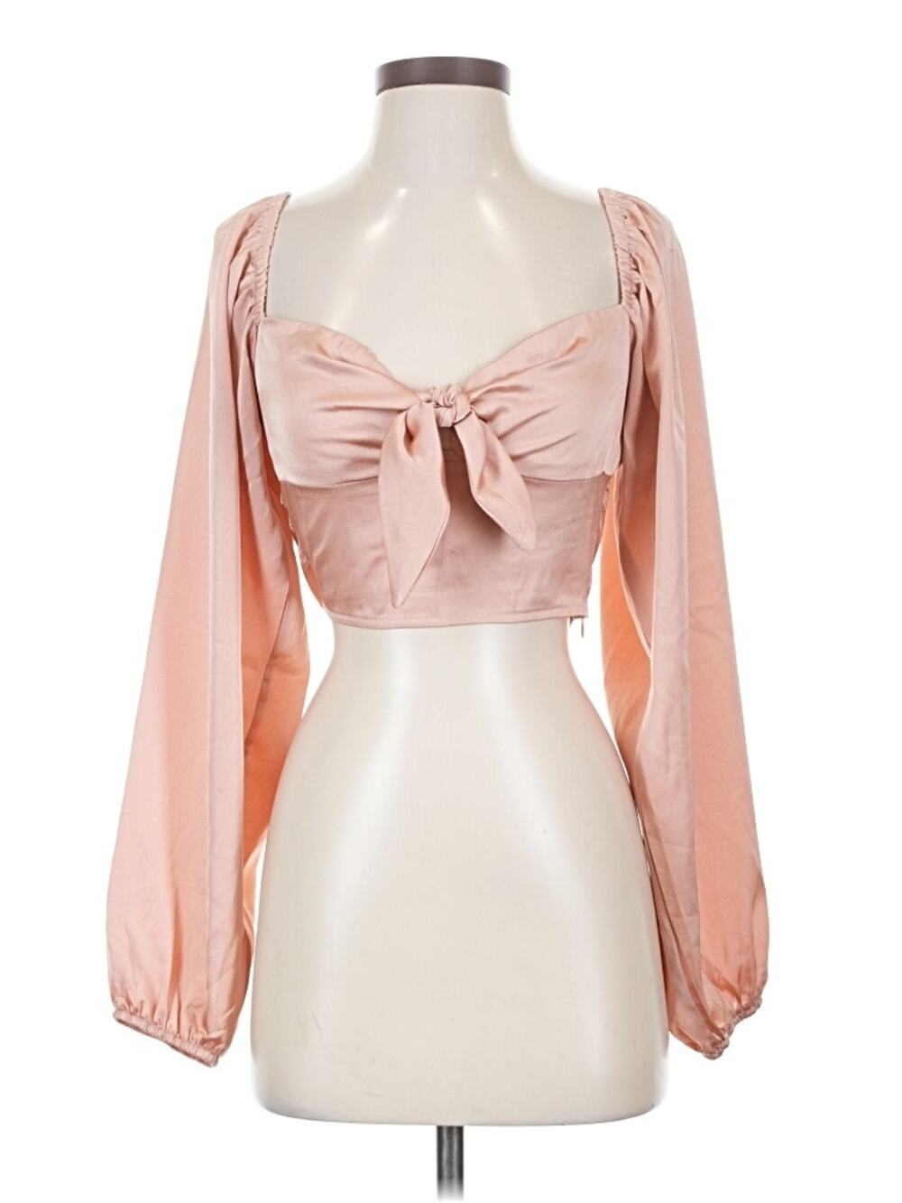 Cropped Silky Pink Flowy Sleeve Princess Polly Top - Size 8